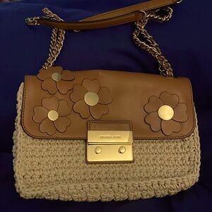 Michael Kors leather and crochet floral appliqué sloan shoulder bag